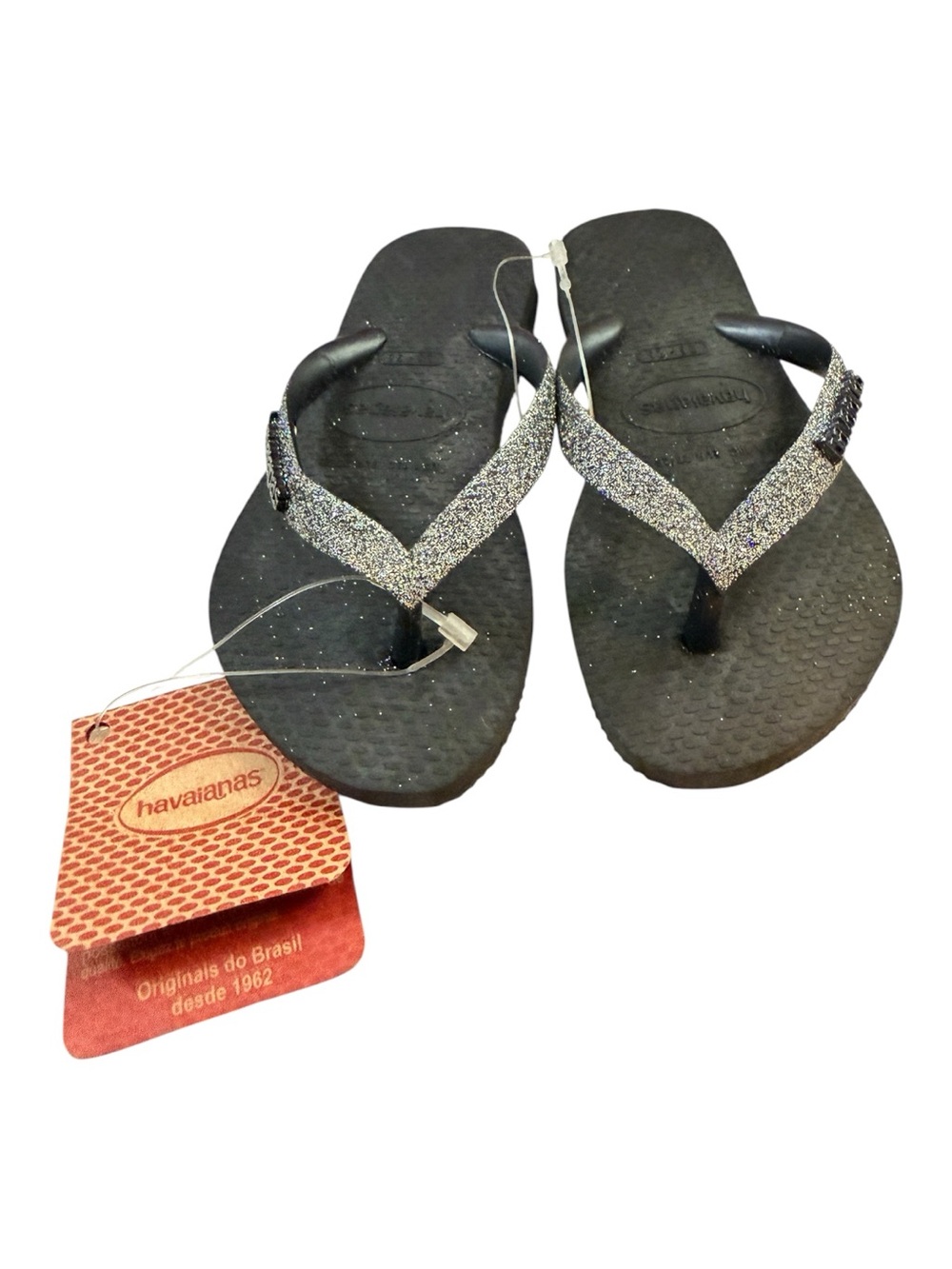 Havaianas Kids Black Dark Metallic Glitter Flip Flops Size 10C NWT